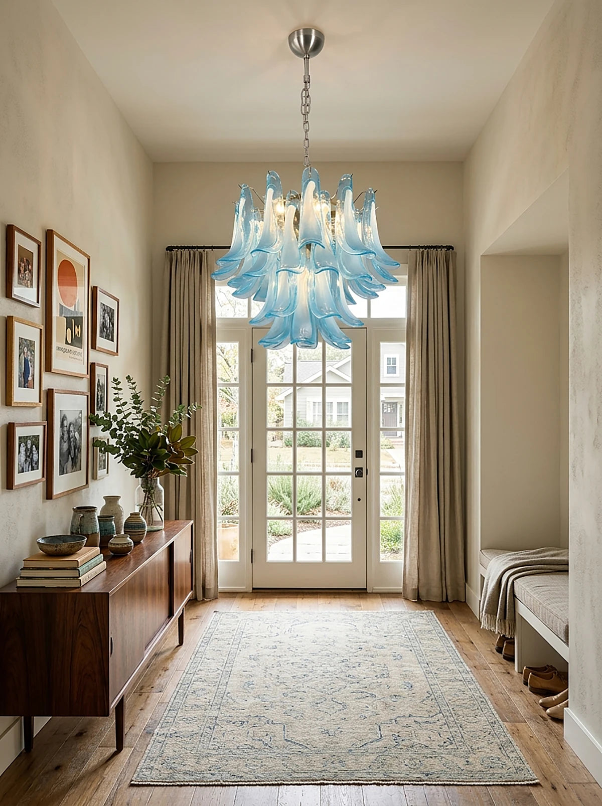 Aqualisse Blue Glass Petal Chandelier