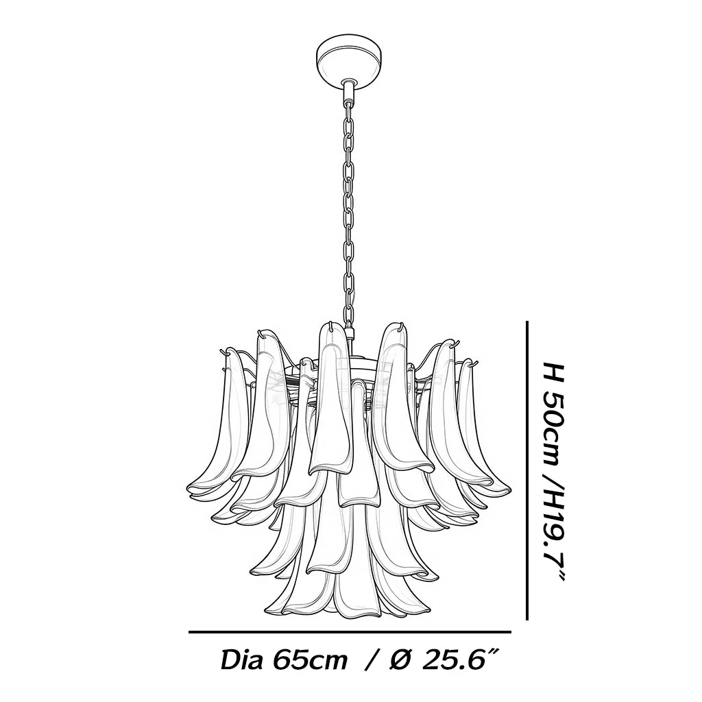 Dimensions of the Aqualisse Blue Glass Petal Chandelier