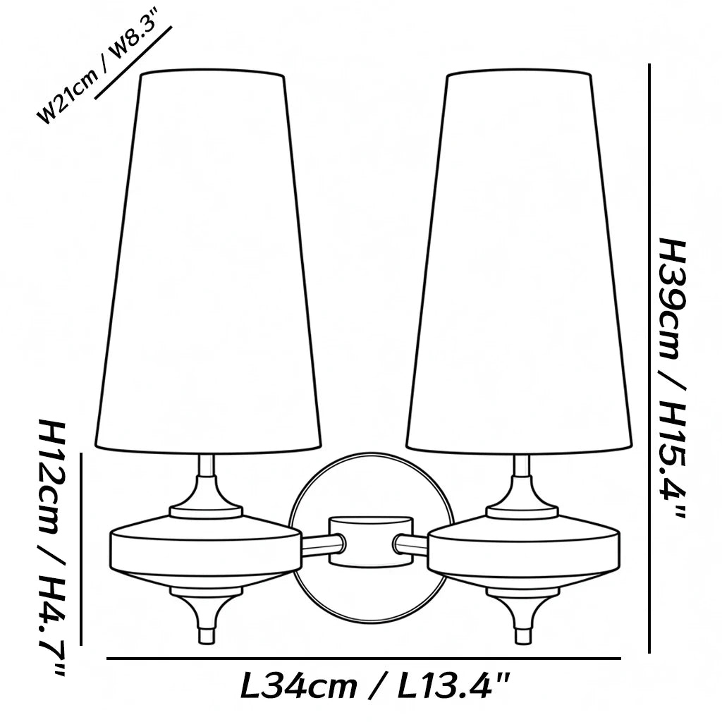 Dimensions of the مصباح جداري عتيق من نوع أفيلين ذو غطاء مخروطي
