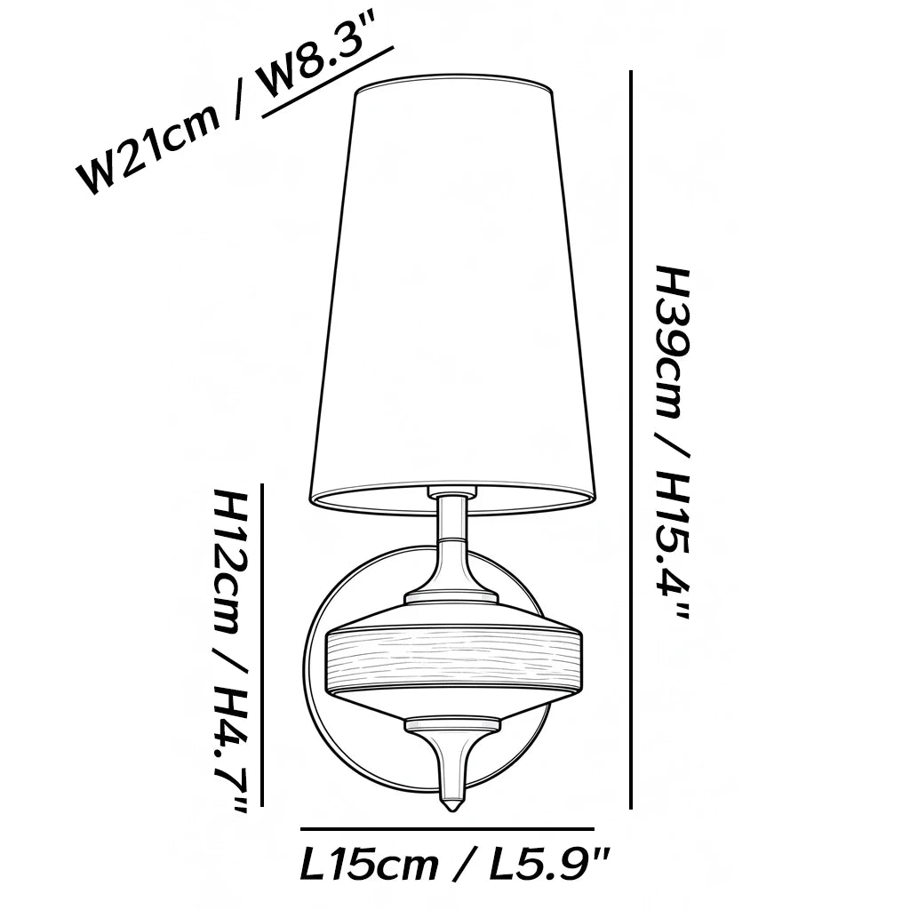 Dimensions of the مصباح جداري عتيق من نوع أفيلين ذو غطاء مخروطي
