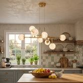 Brass Linear Alabaster Globe Chandelier - view 2 | Liootrlamp