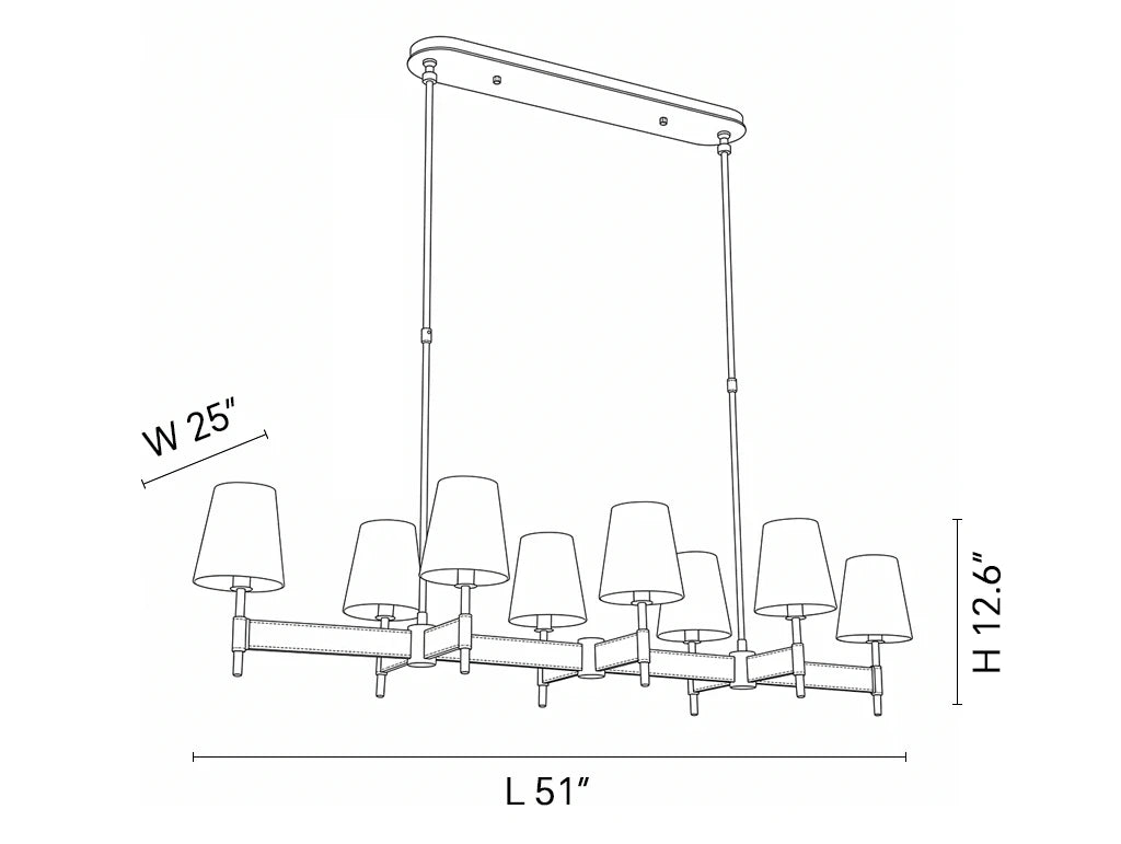 Dimensions of the Bridlewood Round Linear Leather Chandelier