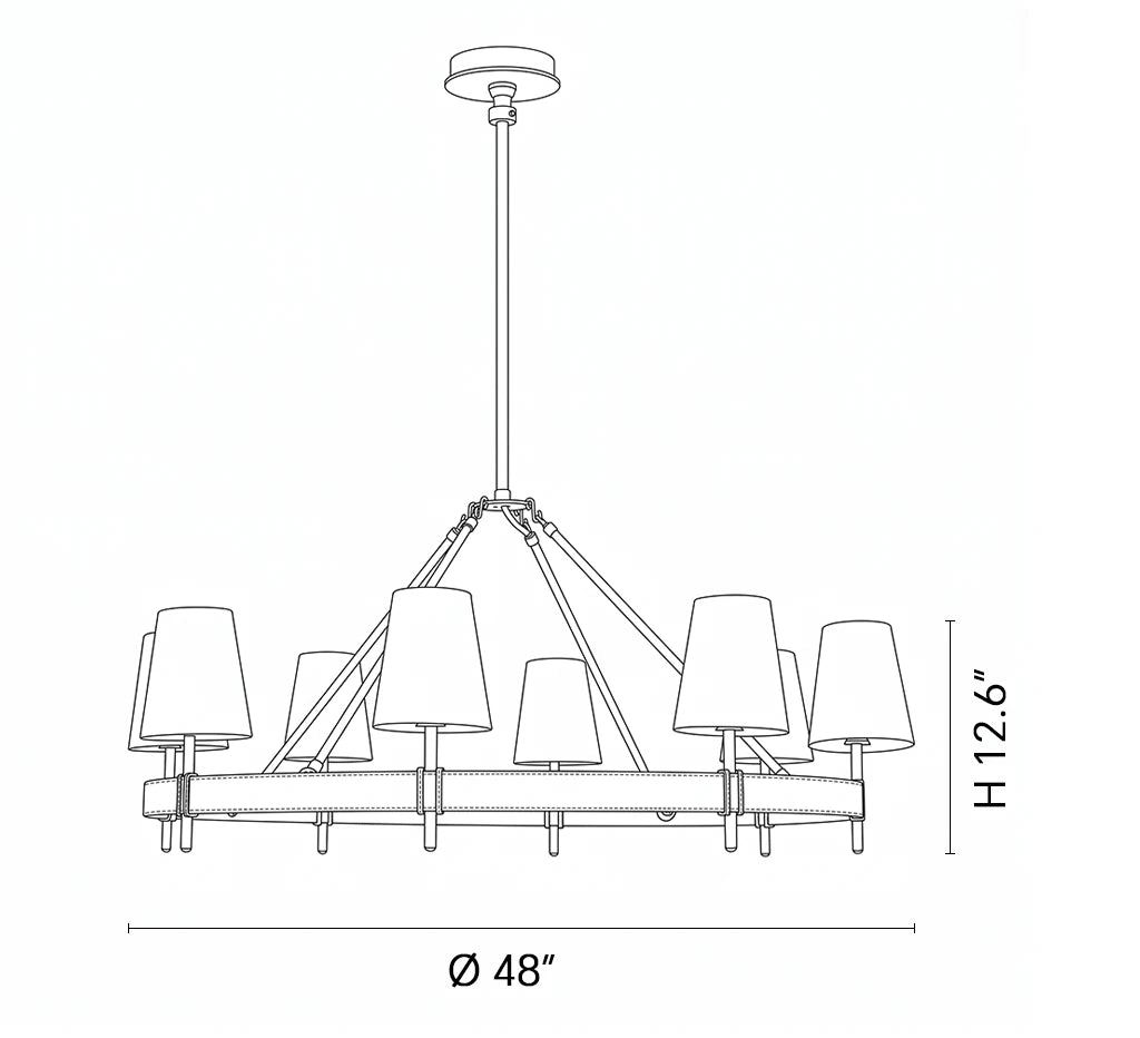 Dimensions of the Bridlewood Round Linear Leather Chandelier
