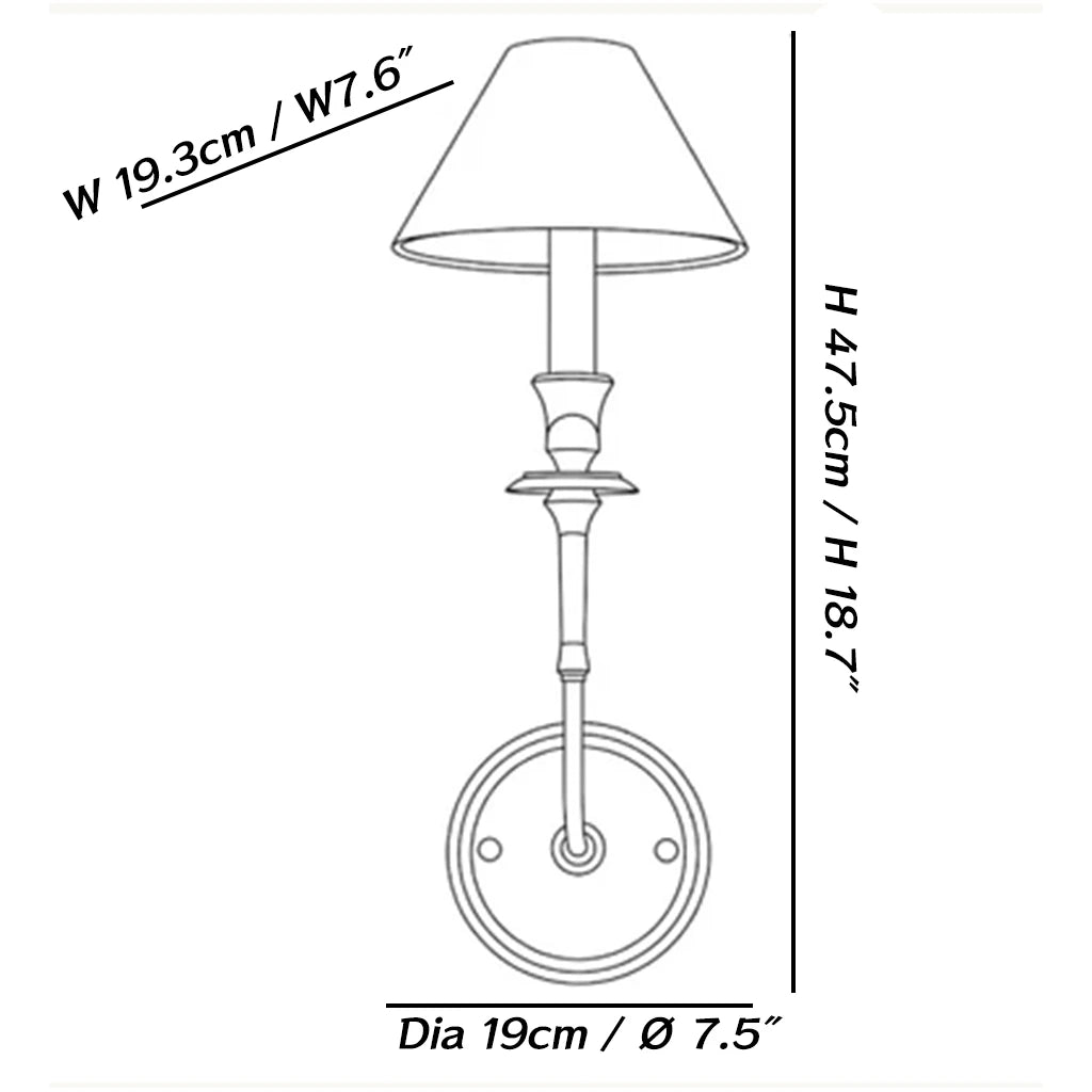 Dimensions of the مصباح حائط أسود من كليرمونت ذو غطاء مدبب