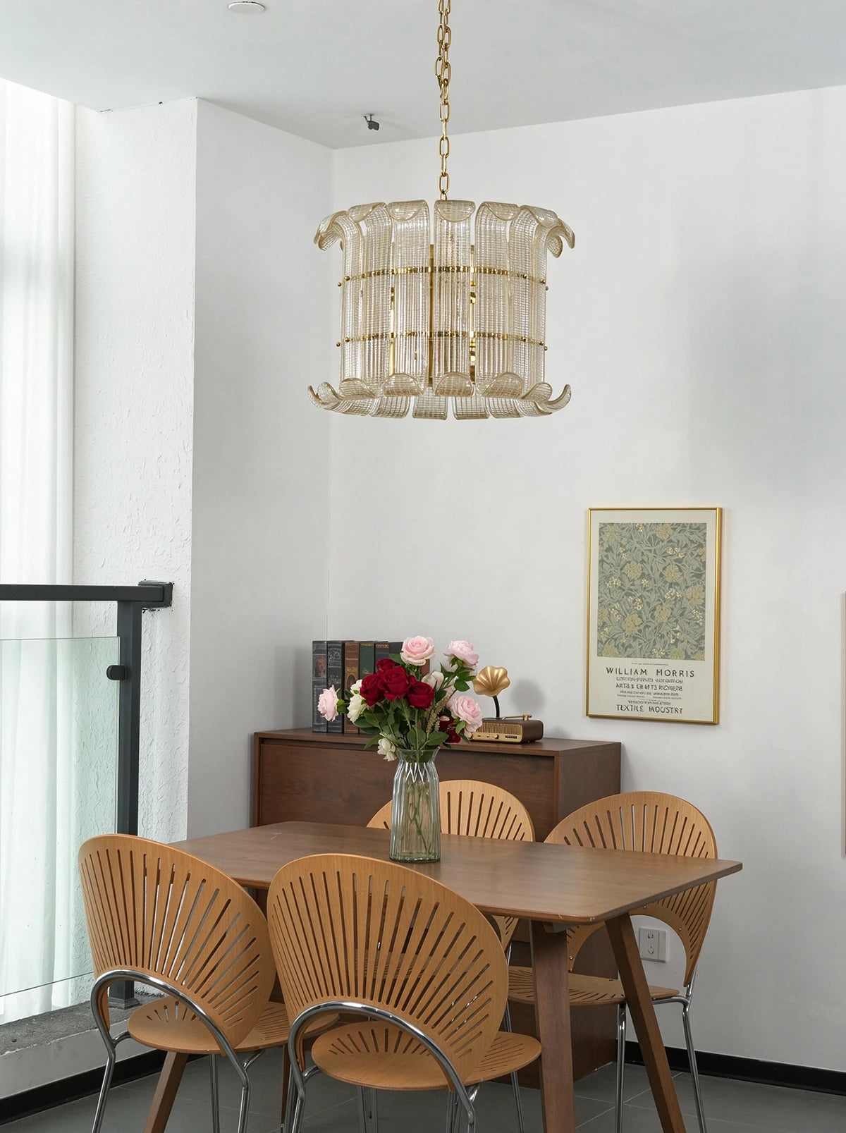 Coralie Textured Glass Pendant Light with Curled Petal Edges