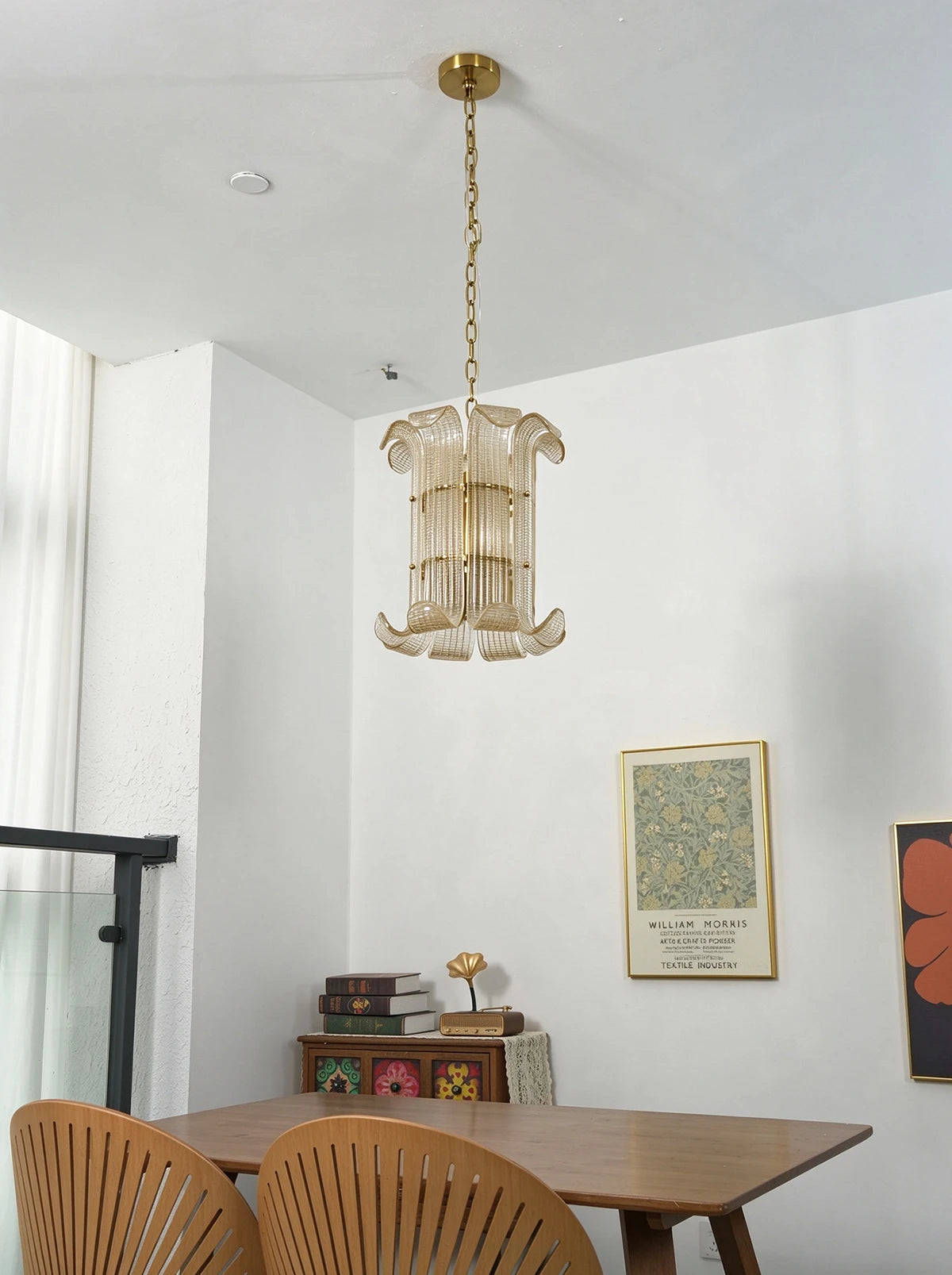 Coralie Textured Glass Pendant Light with Curled Petal Edges