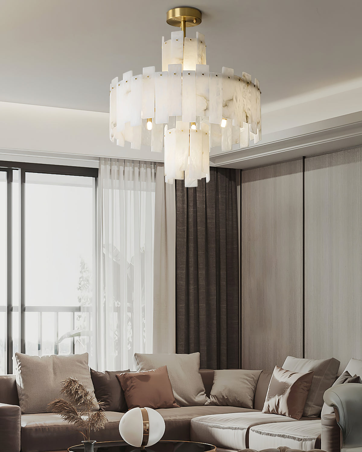 Layered Alabaster Chandelier - view 7 | Liootrlamp