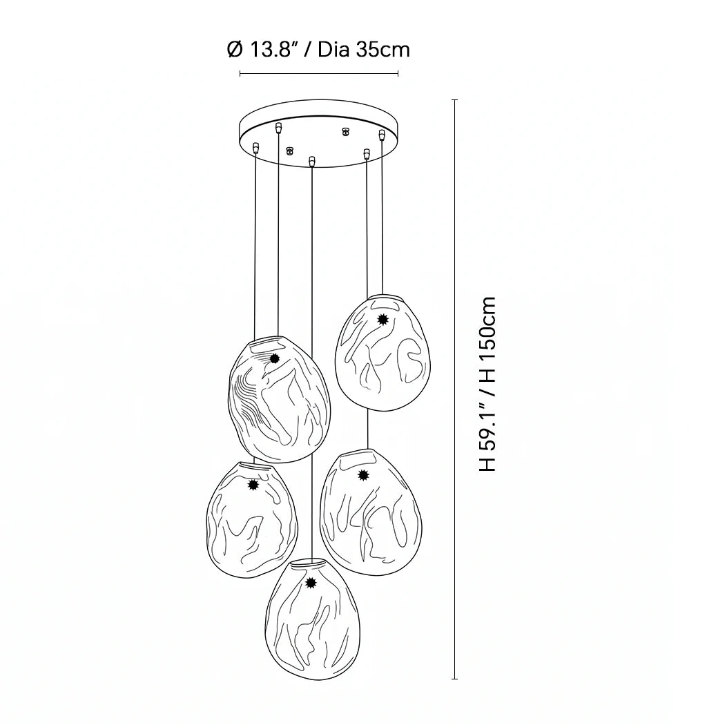 Dimensions of the Driftstone Textured Glass Cluster Chandelier