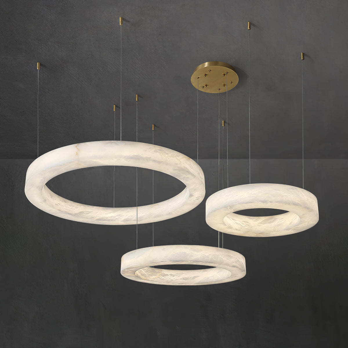 Triple Ring Alabaster Pendant Light - view 8 | Liootrlamp