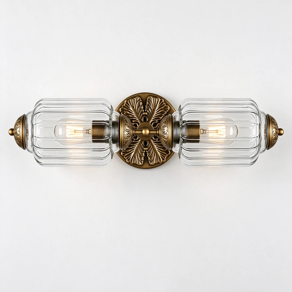 Florienne Vintage Double Wall Sconce with Ribbed Shades