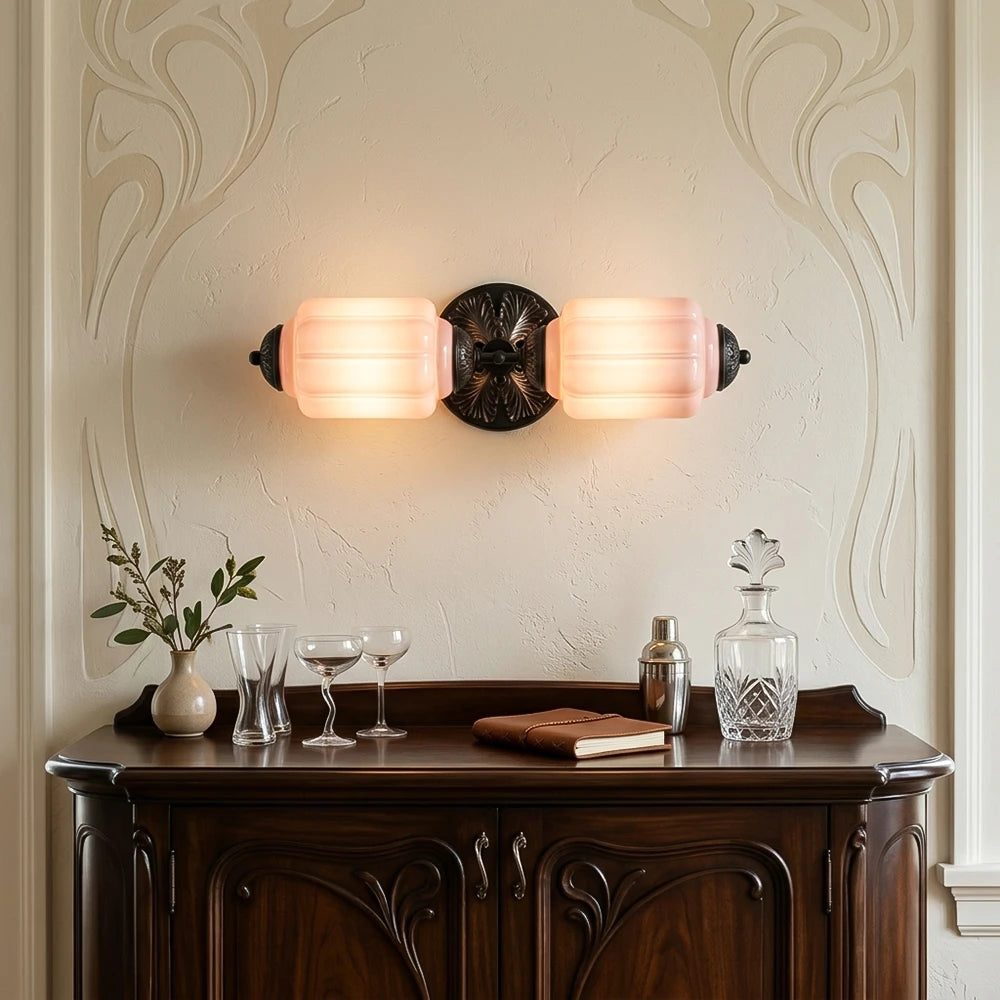 Florienne Vintage Double Wall Sconce with Ribbed Shades