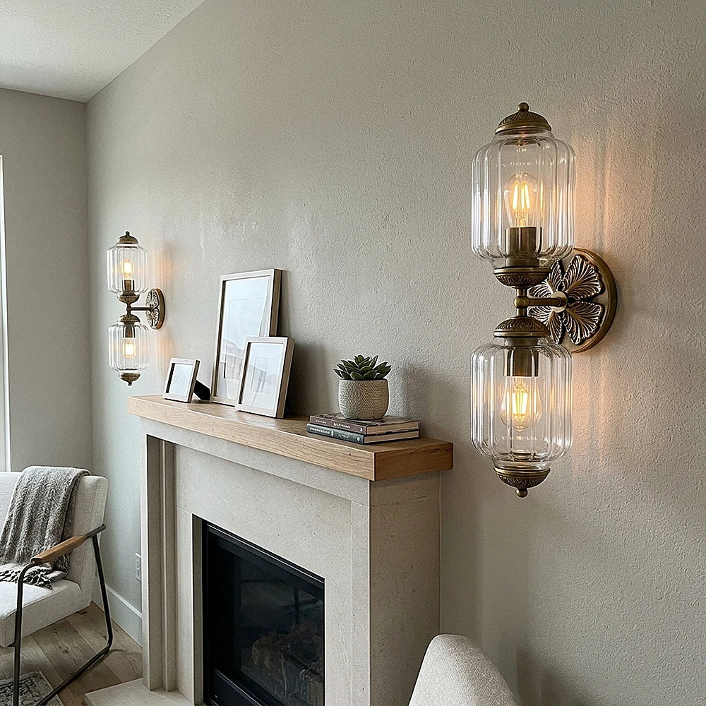 Florienne Vintage Double Wall Sconce with Ribbed Shades