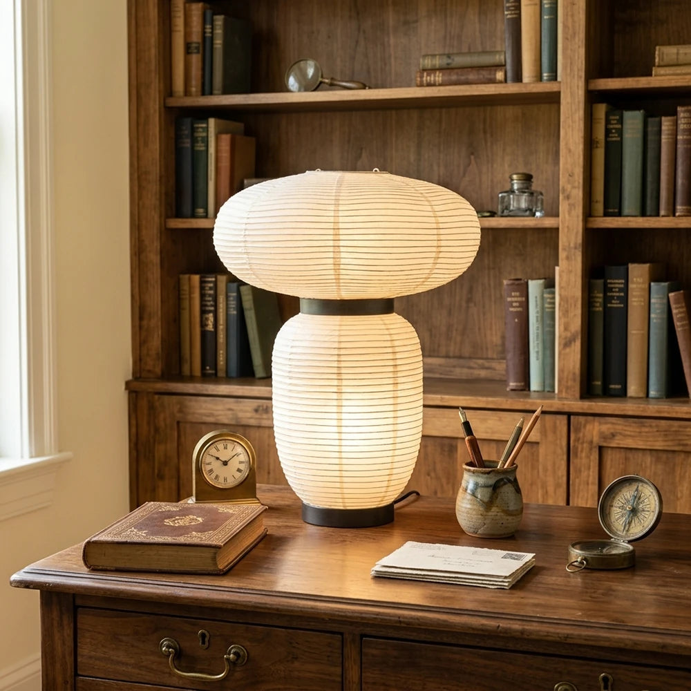 Japandi White Lantern Table Lamp