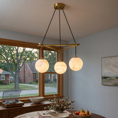 Multi-Head Round Alabaster Brass Chandelier