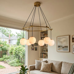 Multi-Head Round Alabaster Brass Chandelier