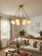 Multi-Head Round Alabaster Brass Chandelier