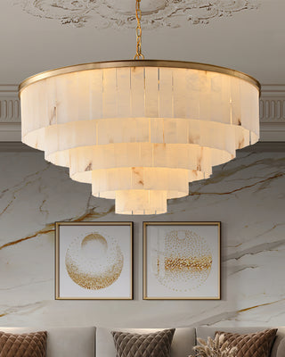 Alabaster multi-layered circular chandelier