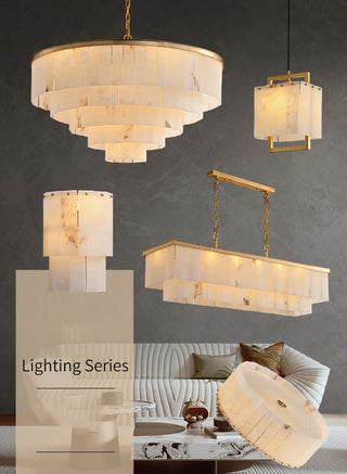 Alabaster multi-layered circular chandelier