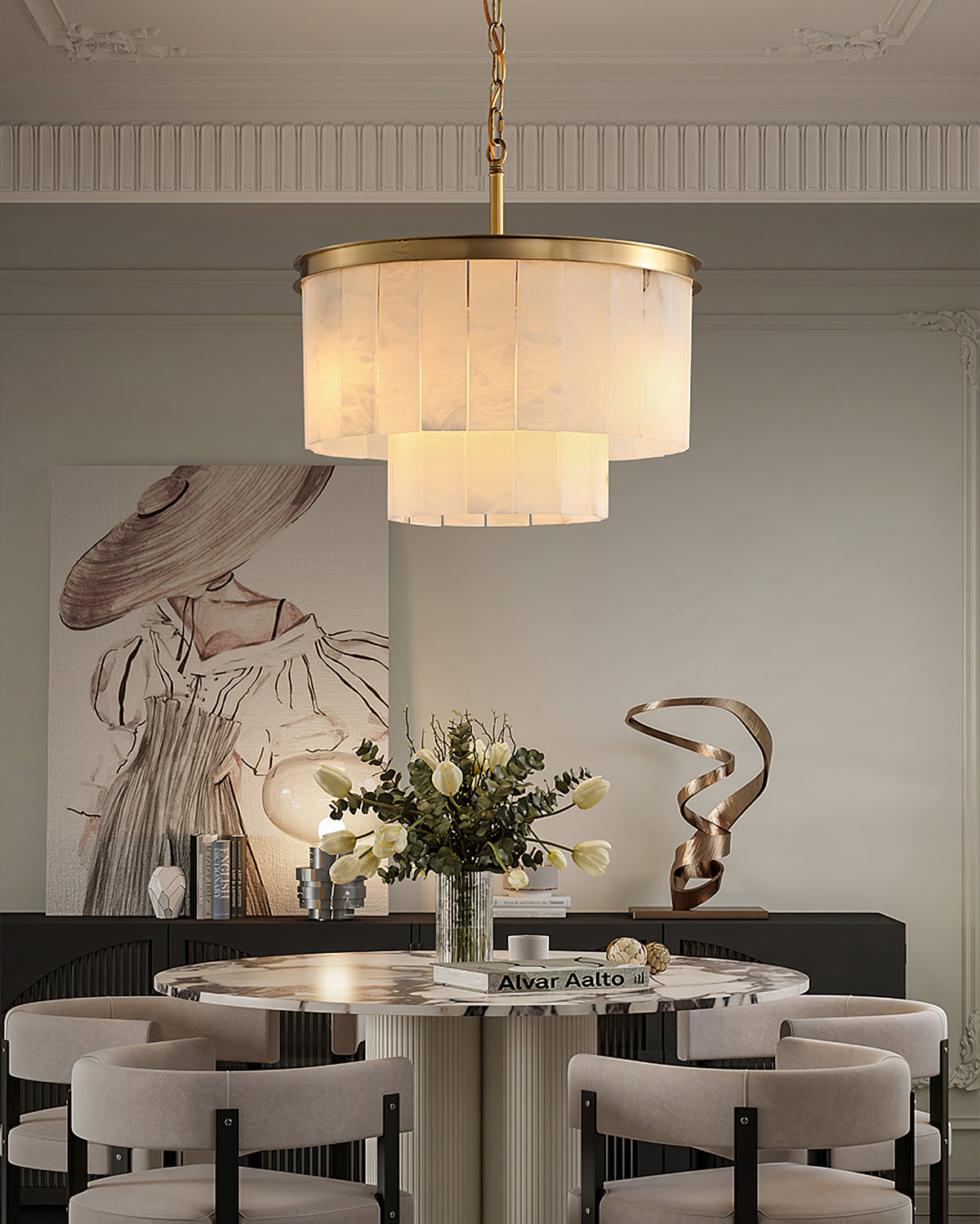Alabaster Multi-Layered Circular Chandelier - view 11 | Liootrlamp