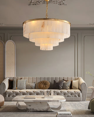 Alabaster multi-layered circular chandelier