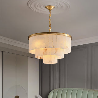 Alabaster multi-layered circular chandelier