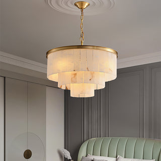 Alabaster multi-layered circular chandelier