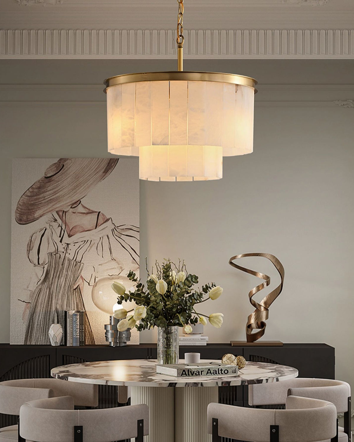 Alabaster Multi-Layered Circular Chandelier - view 16 | Liootrlamp