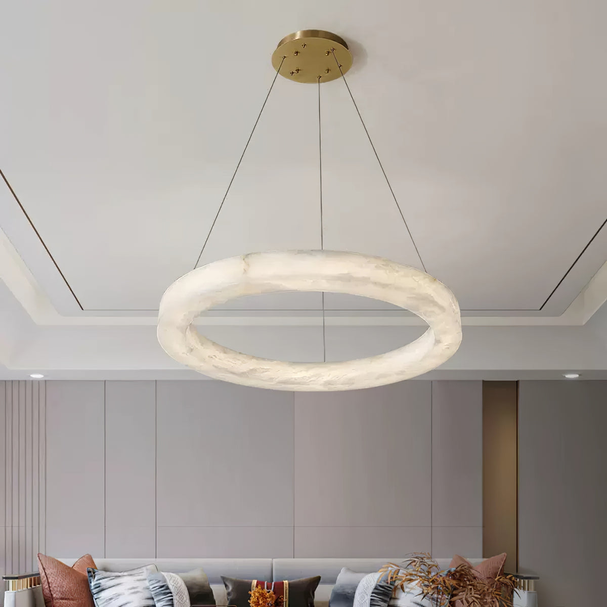 Triple Ring Alabaster Pendant Light - view 26 | Liootrlamp