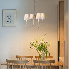 4-Light Brass Arm Chandelier with Fabric Shades