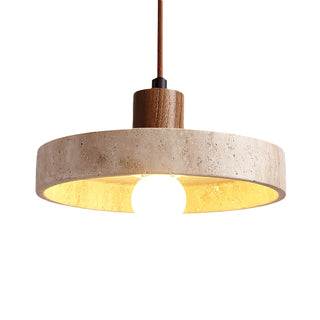 Natural Walnut Wood and Stone Pendant Lamp