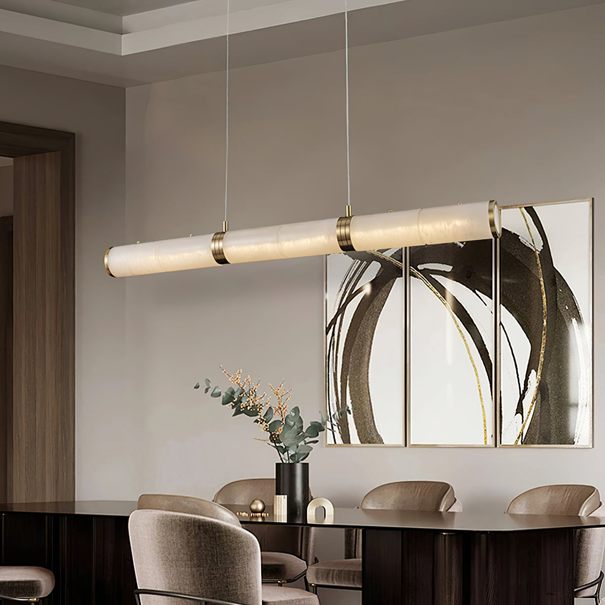 Alabaster Column Linear Chandelier - view 4 | Liootrlamp