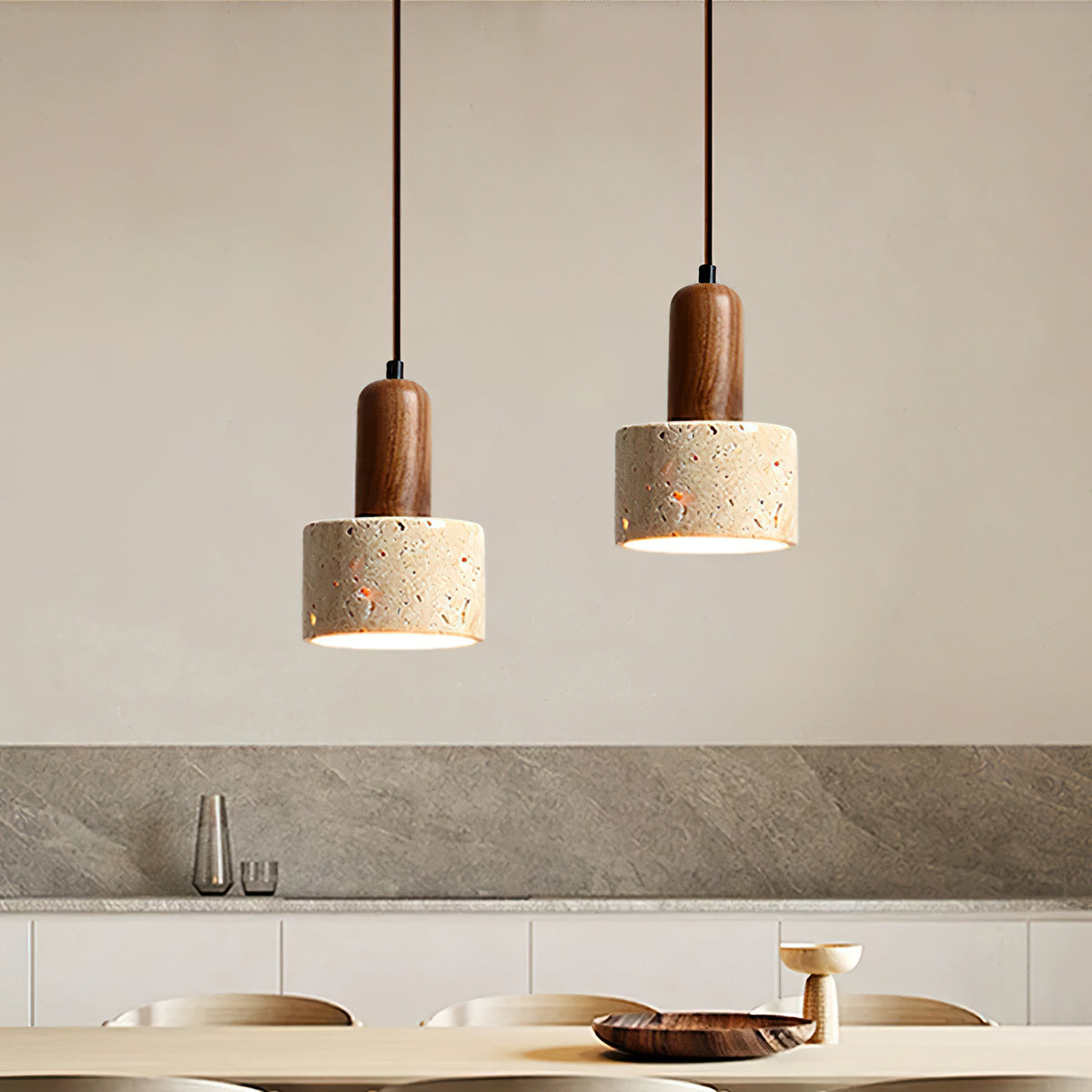 Natural Travertine Cylinder Pendant Light - view 10 | Liootrlamp