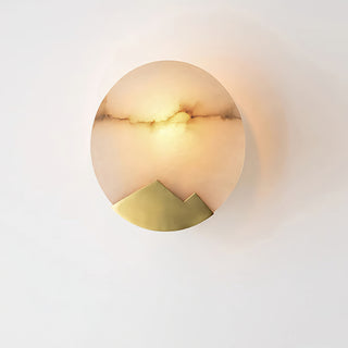 Brass and Alabaster Round Wall Light