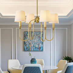 4-Light Brass Arm Chandelier with Fabric Shades