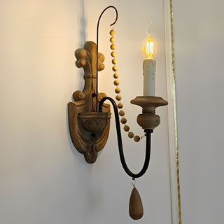 White Metal Wall Sconce with Wood Backplate and 2 Bulbs