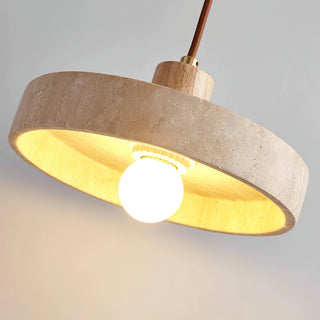 Natural Walnut Wood and Stone Pendant Lamp