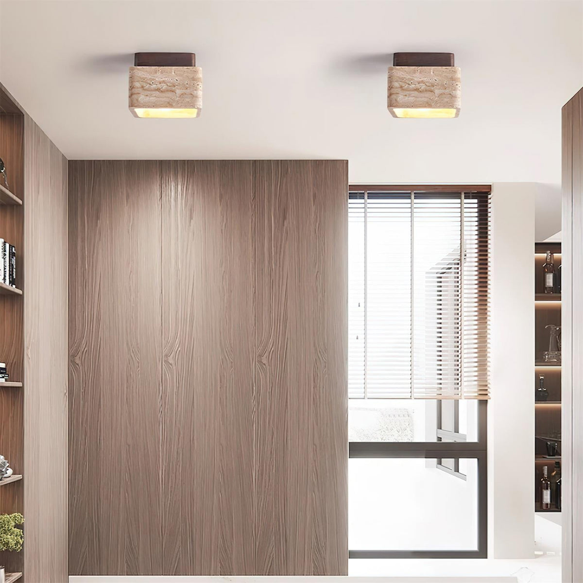 Square Travertine Flush Mount Ceiling Light - view 4 | Liootrlamp