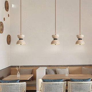 Japanese Style Double Bowl Travertine Pendant Light