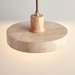 Natural Walnut Wood and Stone Pendant Lamp