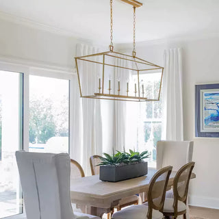 Gold Rectangular Lantern Linear Chandelier