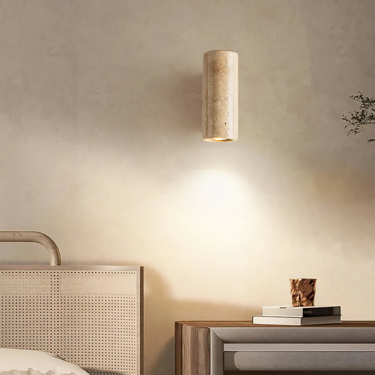 Travertine Cylinder Wall Lamp - view 6 | Liootrlamp