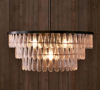 Gold Circular Textured Glass Chandelier