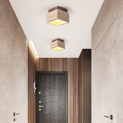 Square Travertine Flush Mount Ceiling Light