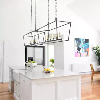 Gold Rectangular Lantern Linear Chandelier