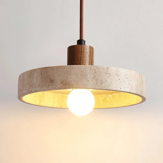 Natural Walnut Wood and Stone Pendant Lamp