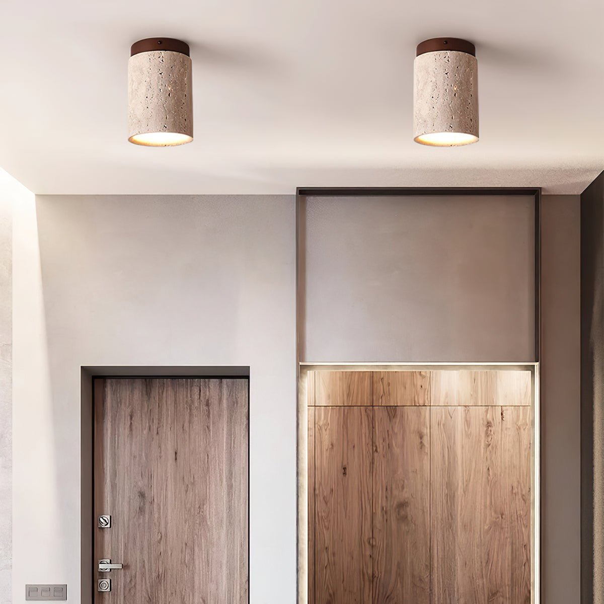 Wood and Stone Modern Flush Mount Light - view 4 | Liootrlamp