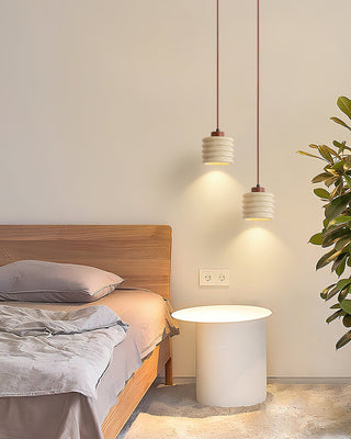 Rustic Travertine Cylinder Pendant with Wood Accent