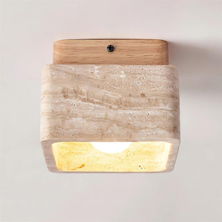 Square Travertine Flush Mount Ceiling Light