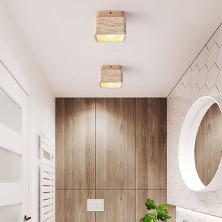 Square Travertine Flush Mount Ceiling Light