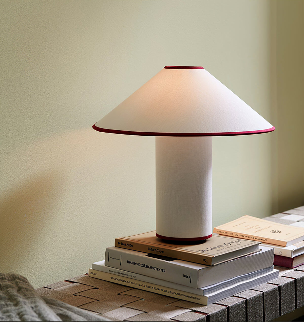 Red Trim Cone Shade Table Lamp